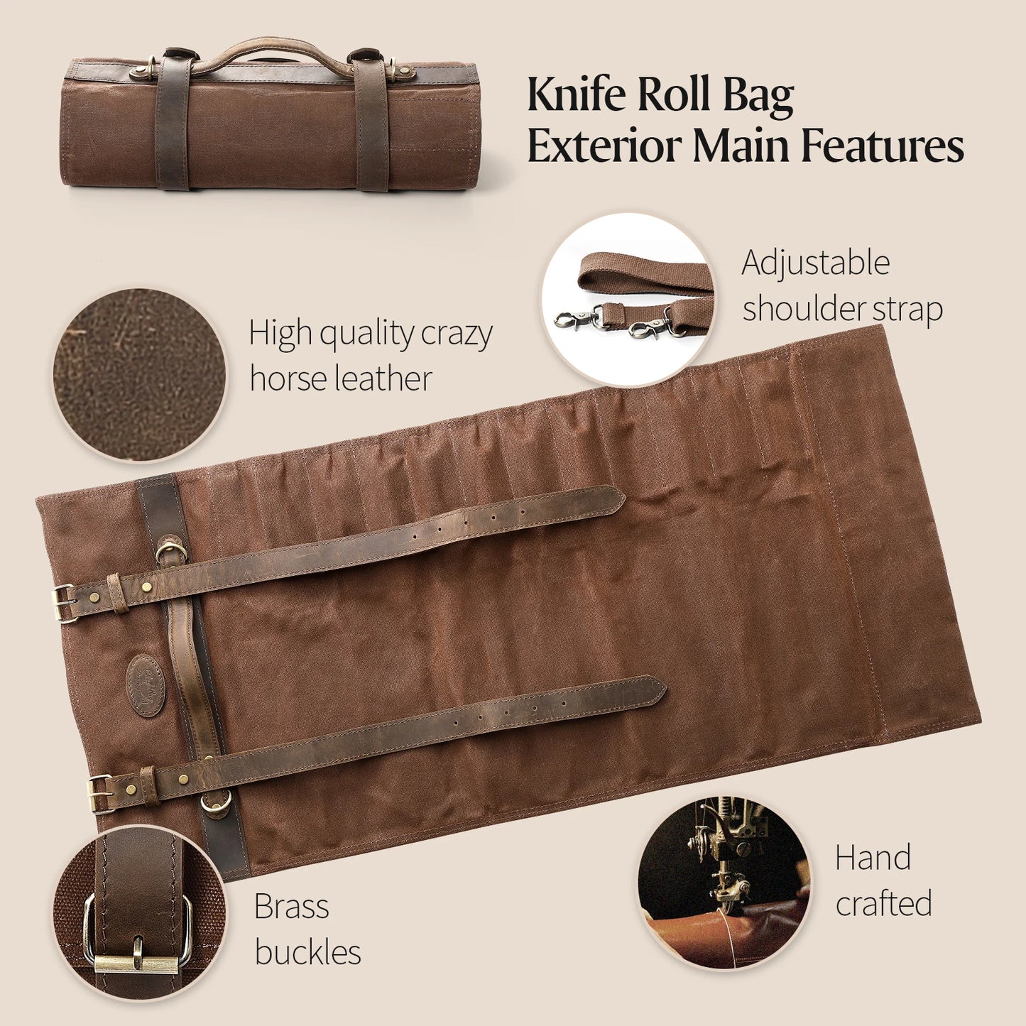 Knife Storage Leather Roll Bag