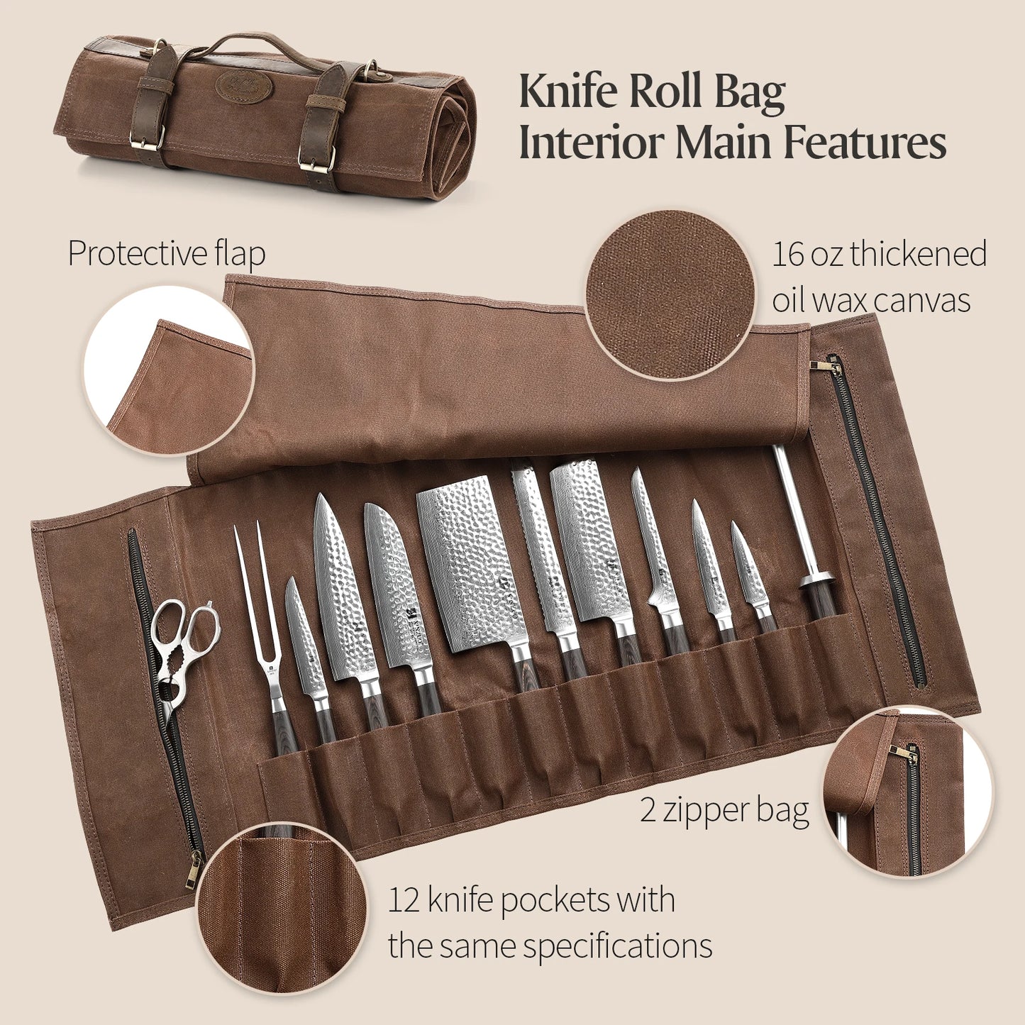 Knife Storage Leather Roll Bag