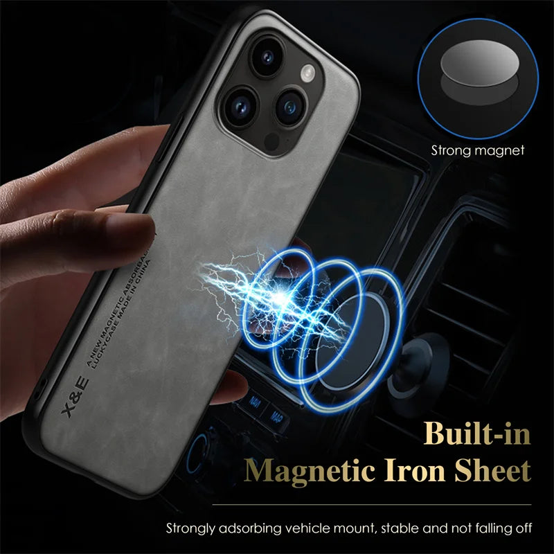 Leather Phone Case For iPhone with Magnetic Attraction